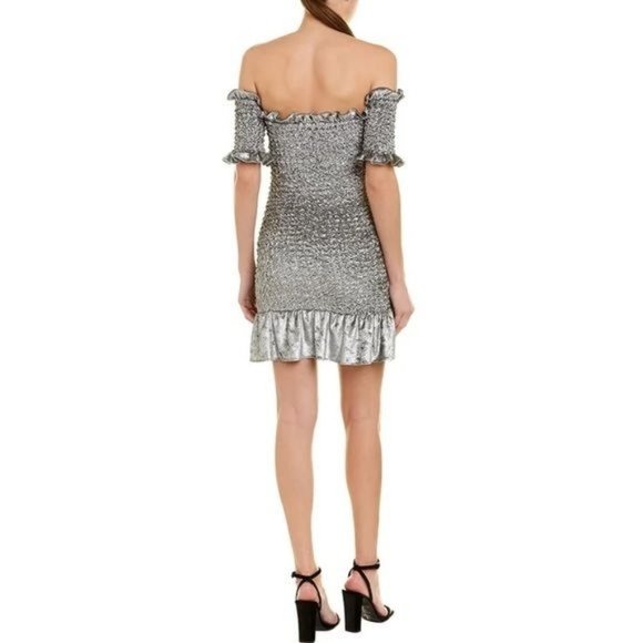 Petersyn X Revolve Mini Dress Benson Win Dress Metallic Velvet Silver S - Picture 5 of 16